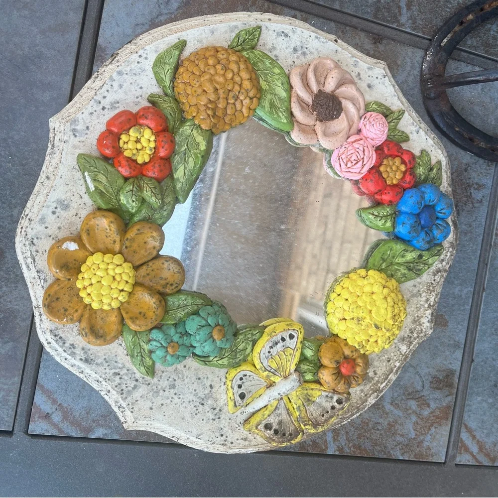 Floral Mirror with Multicolor Accents